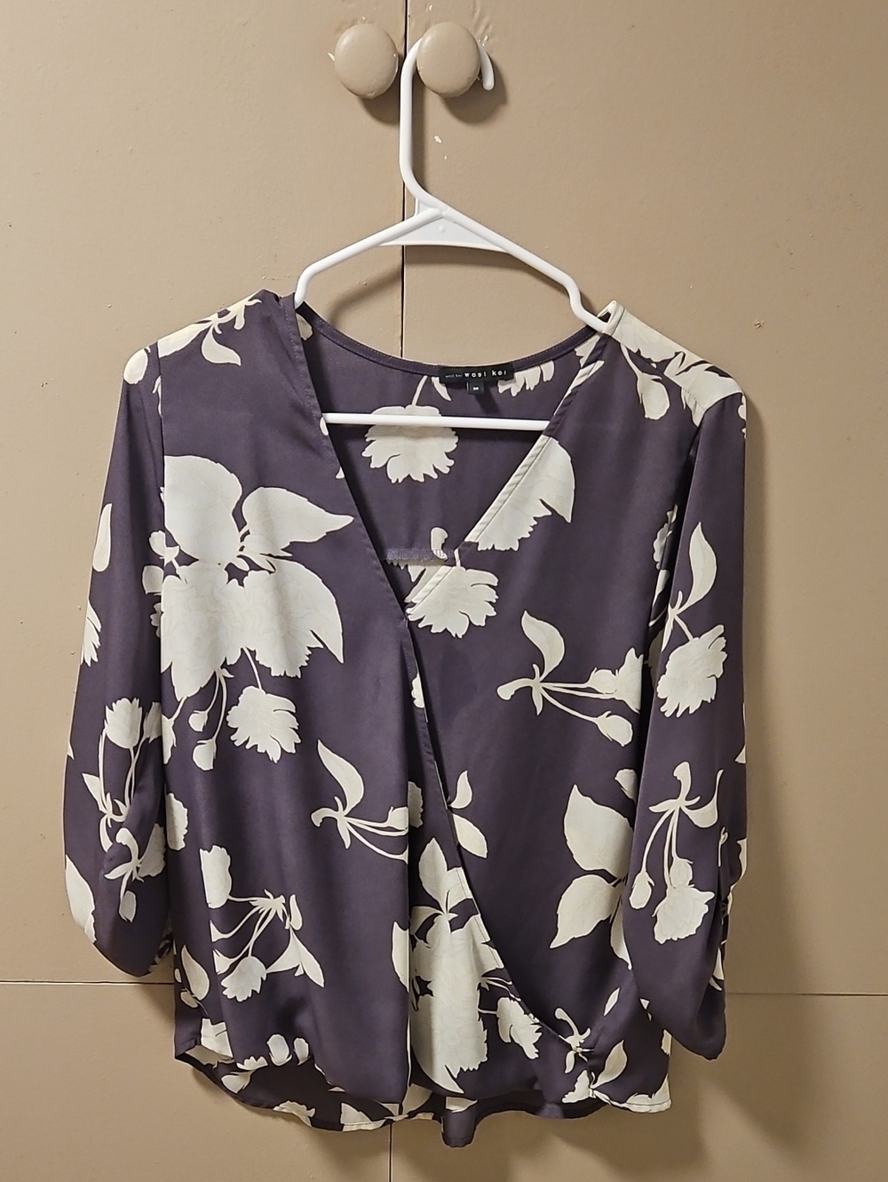 Purple Floral Wrap-Front Blouse